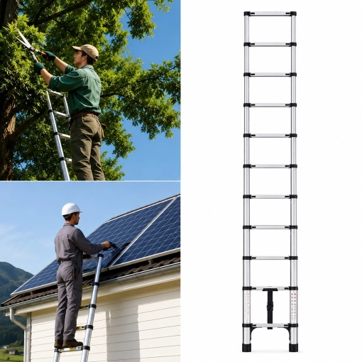 Scara Telescopica Profesionala 3.2 m, 11 Trepte, Inox, 150 kg, Antiderapanta, Pliabila Compact 82 cm, Blocare Automata de Siguranta, pentru Lucrari la Inaltime - Img 5
