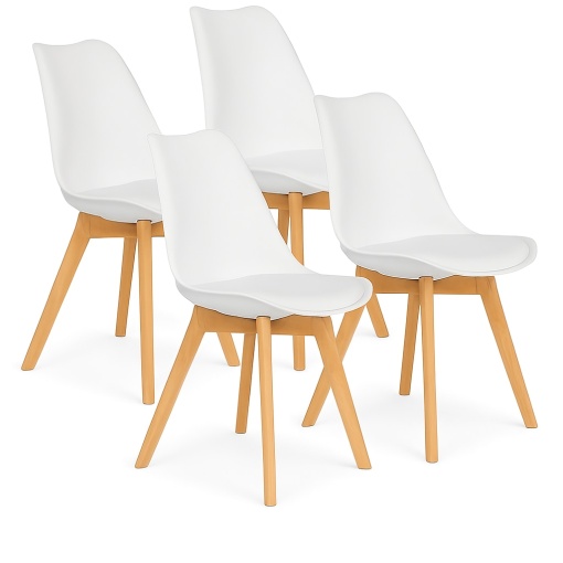 Set 4 Scaune EBA, pentru sufragerie si bucatarie, alb, lemn masiv, dimensiuni 84 x 49 x 46 cm - Img 3