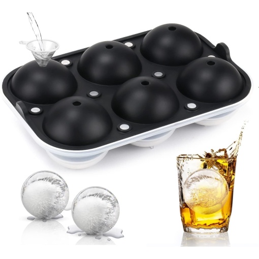 Set forma pentru gheata din silicon, reutilizabila, EBA, 6 sfere de gheata, 5 cm, Negru - Img 4