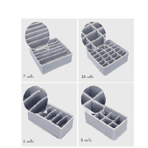 Set organizator sertar EBA, 4 piese, pentru sosete si lenjerie de corp, economisiti spatiu, pliabil, marimi diferite, Gri - Img 4