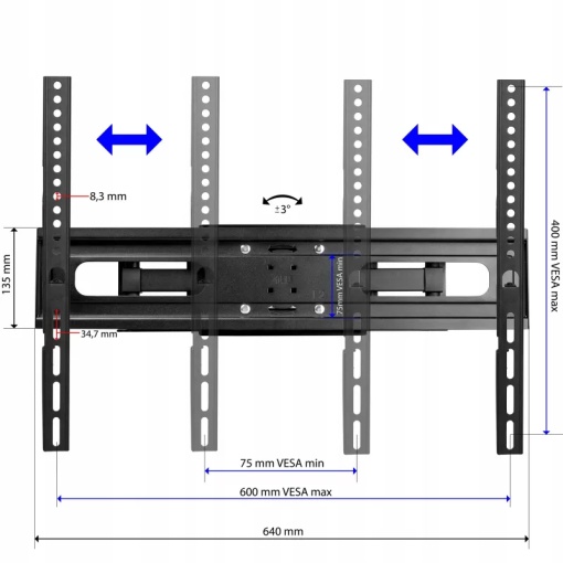 Suport TV Reglabil 32-85 Inch KING MOUNT KG-1031 Nevada, VESA 600x400, Rotire 120°, Inclinare +6°/-3°, Brat Extensibil 35.7 cm, Max 50KG, Suport Perete Universal LED LCD OLED QLED - Img 7