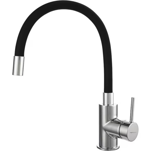 Baterie Chiuveta Bucatarie EBA, Inox, Pipa Inalta, Cartus Ceramic, Monocomanda, Racorduri Incluse, Rotativa 360 grade, Negru - Img 2