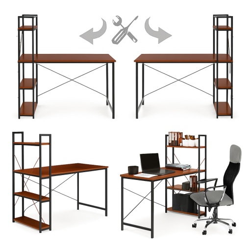 Birou Multifunctional EBA, Etajera Reversibila, Cadru Metalic Negru, Blat Lemn Stejar, dimensiuni 120 x 64 x 120 cm - Img 4
