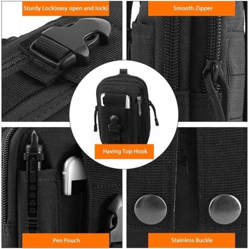 Borseta sport EBA, material rezistent, Bretea reglabila, pentru activitati in aer liber, Unisex, 13 x 6x17.5 cm, Negru - Img 2