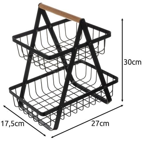 Cos Decorativ Pentru Fructe Si Legume EBA, 2 Etaje, dimensiuni 30 x 27 x 17.5 cm, Metal, Negru - Img 2