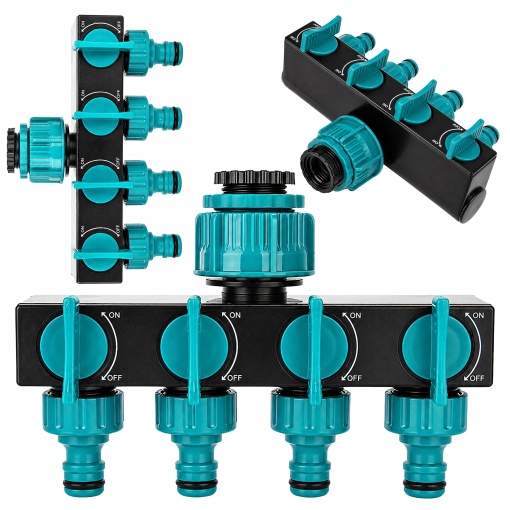 Distribuitor Robinet Gradina 4 Cai cu Supape Individuale ON/OFF, Distribuitor Furtun Apa 1” cu Adaptoare 3/4” si 1/2”, PVC Rezistent pentru Irigatii, Aspersoare si Sisteme de Udare - Img 8