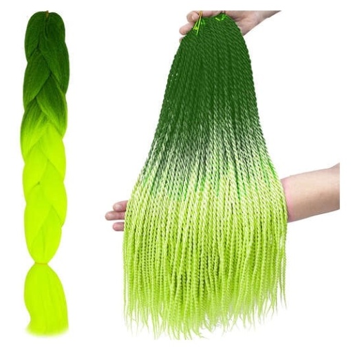 Extensie pentru impletituri EBA, Verde neon Ombre, par sintetic, lungime 60 cm - Img 2