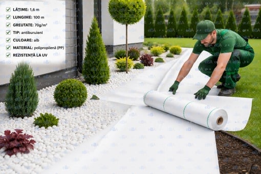 Folie Agrotextil Antiburuieni Alba 1.6m x 100m, 70g/mp, Rezistenta UV, Agrotextil Profesional pentru Gradina, Sere, Capsuni, Legume si Peisagistica - Img 3