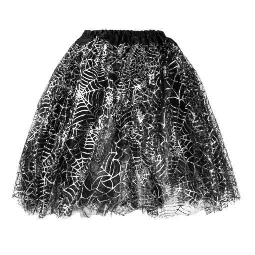 Fusta tutu Halloween copii EBA, 3 straturi tul negru, panza de paianjen argintie, 23 - 40 cm - Img 2