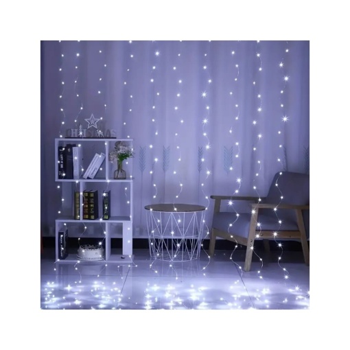 Instalatie Craciun EBA, Tip Perdea, 3m x 3m, 300 LED-uri, lumina rece, 8 functii de iluminat, telecomanda, exterior, interior - Img 3