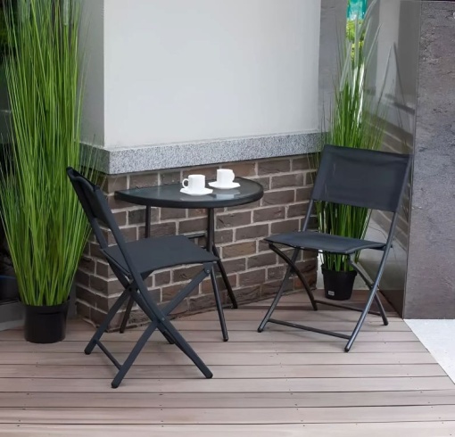 Masa de cafea semiluna cu blat din sticla securizata eBA® – ideala pentru balcon / terasa / patio, neagra - Img 6