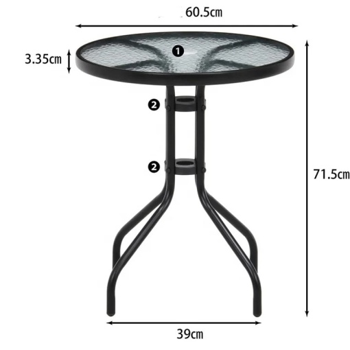 Masa rotunda de cafea EBA, 60 cm, sticla securizata, cadru metalic negru - Ideala pentru balcon, terasa si gradina - Img 4