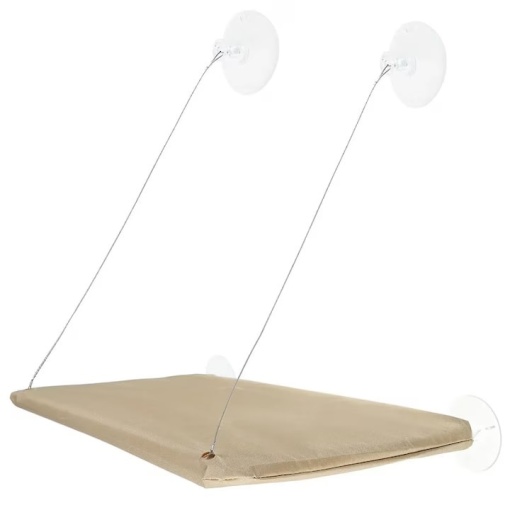 Pat suspendat pentru pisici cu prindere pe geam, tip hamac EBA, montaj cu ventuze, materiale rezistente, 55 x 35 cm, crem - Img 2