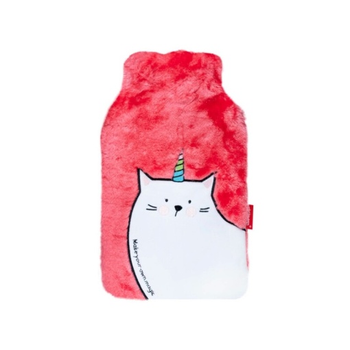 Perna pentru apa calda EBA, capacitate 2 l, din cauciuc, cu husa pufoasa, model unicorn, Roz - Img 4