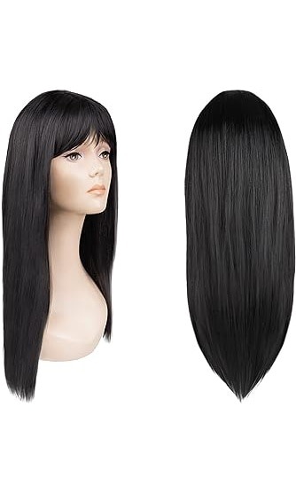 Peruca din par sintetic pentru femei EBA, Par lung cu breton, 67 cm, Negru - Img 4