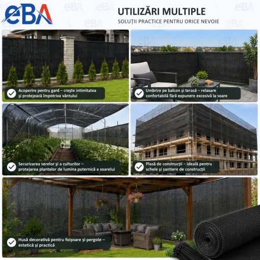 Plasa de Umbrire Gard 1,5x50m HDPE 95% Grad de Umbrire , 180g/mp, Protectie UV si Vant, Paravan Intimitate pentru Curte, Gradina, Balcon, Terasa, Pergola si Schela, Grafit, 100 Coliere Incluse - Img 4