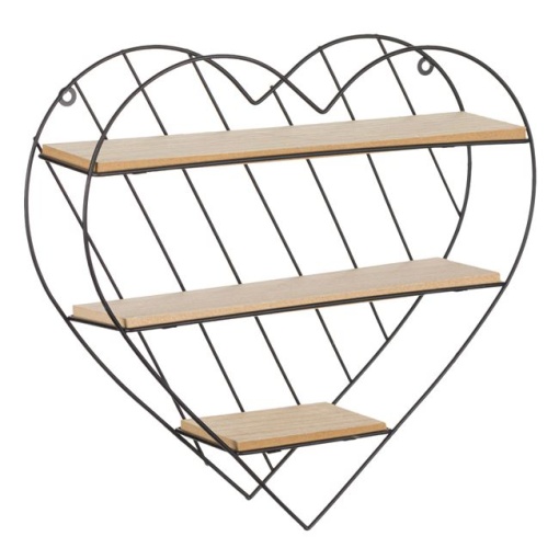 Raft de perete decorativ in forma de inima EBA, metal + lemn, dimensiuni 33.5 x 9.5 x 32 cm, accesorii de montaj incluse - Img 2