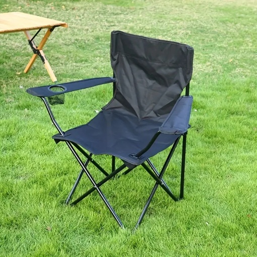 Scaun Pliabil pentru Camping, Pescuit si Plaja, Oxford 600D Impermeabil, Cadru din Otel, Suport Pahar, Cotiere Reglabile, Husa Transport, 44x44x80 cm, Negru - Img 5