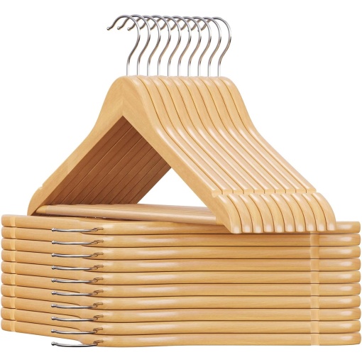 Set 20 Umerase din Lemn, EBA, Carlig rotativ 360 grade, Bara pentru pantaloni, design modern, Antiderapant, Lemn, Natur - Img 3