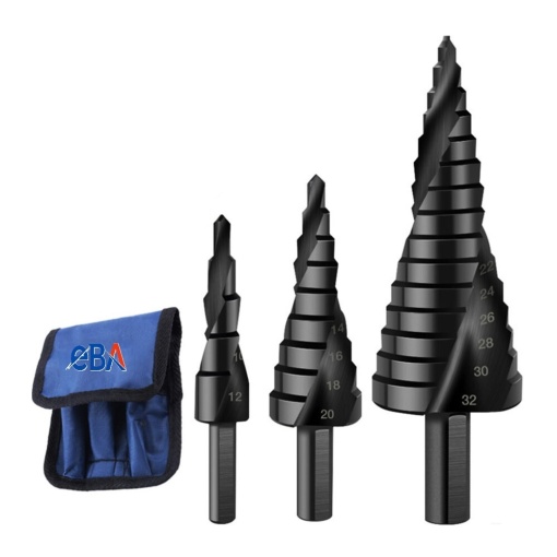 Set 3 burghie conice EBA, design functional, in trepte, 4-32 mm, otel inoxidabil, sistem de prindere HEX - Img 3