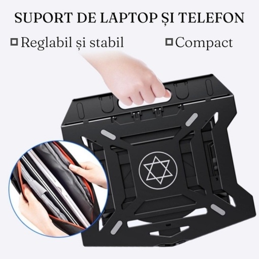 Suport de Laptop EBA, Reglabil, 9 Trepte, Picioruse Anti-Alunecare, Suport Telefon, 27 x 28 cm, Negru - Img 2