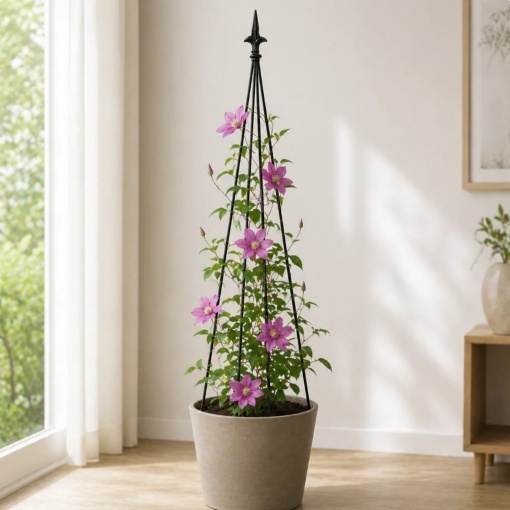 Suport Metalic Profesional pentru Plante si Flori Cataratoare, 150 cm, Otel Rezistent, Negru, Spalier Decorativ pentru Gradina, Trandafiri, Clematite, Iedera si Legume Cataratoare - Img 6
