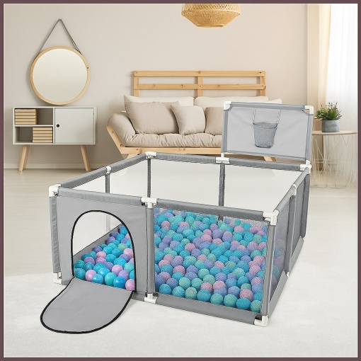 Tarc multifunctional copii EBA, Piscina cu bile, Teren baschet, Cadru stabil, Usor de curatat, dimensiuni 126 x 126 cm - Img 2