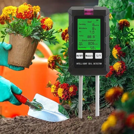 Tester Sol Profesional 6 in 1 Digital, pH Metru, Umiditate, Temperatura, Fertilitate si Lumina, Ecran LCD Rotativ, pentru Plante si Gradina - Img 9