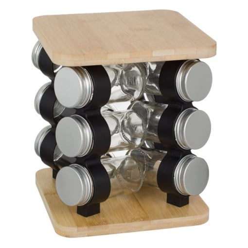 Carusel Condimente cu 12 Recipiente din Sticla EBA, dimensiuni 17.5 x 17.5 x 21.5 cm, lemn, sticla - Img 2