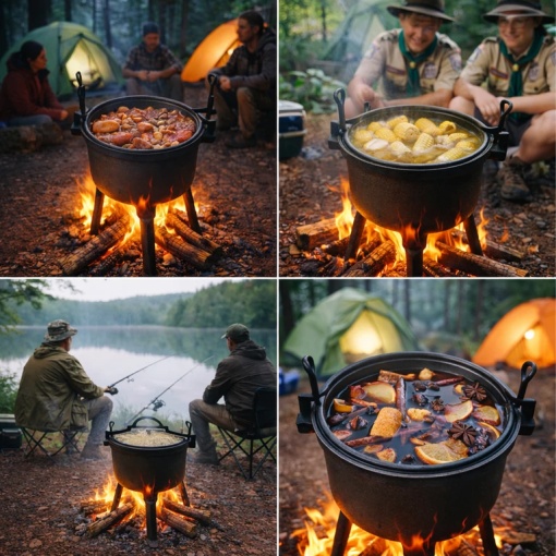Ceaun Fonta 7L cu Capac si Picioare, Gratar Camping, Ideal pentru 6-7 Persoane, Exterior, Dimensiuni 46, 5x37, 5cm - Img 7