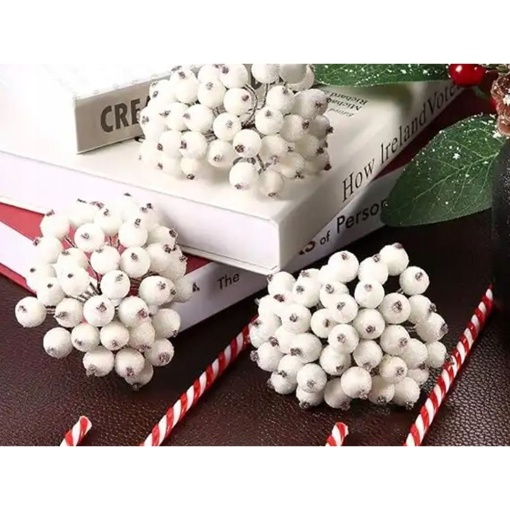 Decoratiune Craciun, model buchet flori albe inghetate EBA, 40 crengute, lungime 15 cm - Img 2