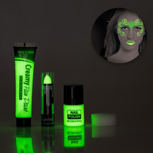 Kit make up fosforescent Glow in the Dark EBA, UV, 4 piese, Verde - Img 3