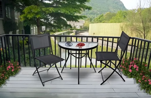Masa de cafea semiluna cu blat din sticla securizata eBA® – ideala pentru balcon / terasa / patio, neagra - Img 3