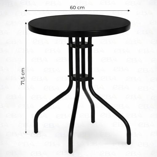 Masa rotunda 60 cm, blat sticla securizata negru, masa balcon si terasa, cadru otel rezistent, picioare antiderapante, masa exterior interior, negru - Img 3