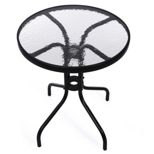 Masa rotunda de cafea eBA, 60 cm, sticla securizata, cadru metalic negru – Ideala pentru balcon, terasa si gradina - Img 3