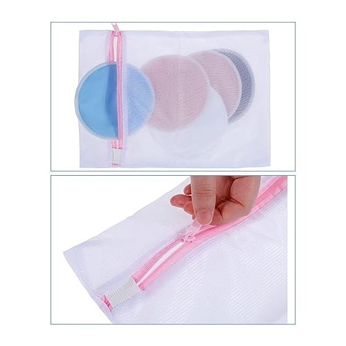 Set 2 saci de spalat rufe EBA, cu rol de protectie pentru haine sensibile, Poliester, 50 x 60 cm, 30 x 40 cm, Alb - Img 4