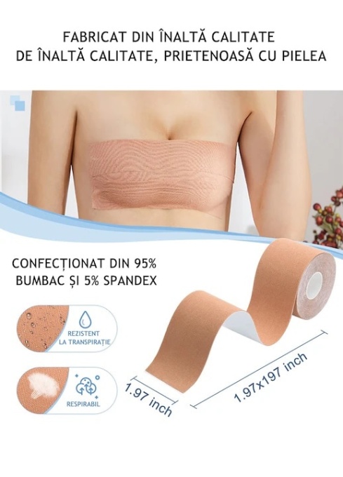 Set Banda pentru sani, suport si modelare EBA, hipoalergenic, 5m + Plasturi din silicon pentru sani - Img 2