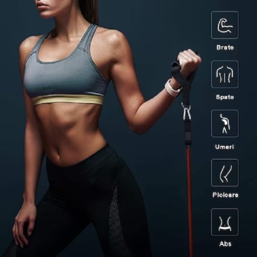 Set de benzi antrenament extensor EBA, 10 accesorii, pentru exercitii fizice, recuperare, yoga, pilates - Img 3