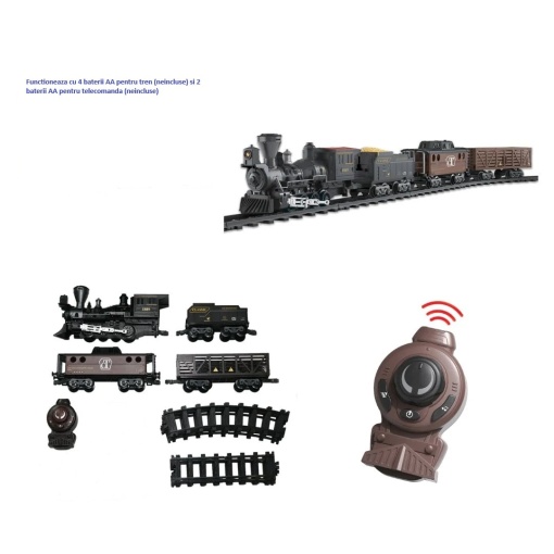 Set Tren de jucarie Western EBA, Include 1 locomotiva, 3 vagoane, Sunet &amp; Lumini, Telecomanda, 4x AA (neincluse) - Img 3