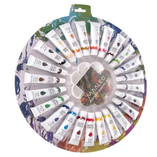 Set vopsele acrilice EBA, 24 culori x 12 ml, paleta inclusa, Potrivit pentru studenti, amatori sau incepatori, Multicolor - Img 4