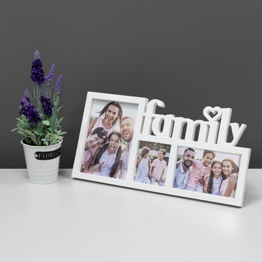 Suport foto decorativ triplu, 3D, FAMILY, EBA, dimensiuni 40 x 20 cm, Alb - Img 3