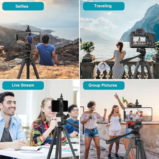 Trepied Telescopic 4 in 1 Telefon/ Camera Foto EBA, Telecomanda Bluetooth, Universal, Varf Rotativ la 360 grade, Negru - Img 3