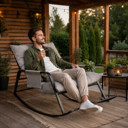 Balansoar Dublu cu Perna pentru Gradina, Terasa si Living, Cadru Metalic Stabil, Design Ergonomic, Confort Premium, 126 x 91 x 69 cm, Gri/Negru - Img 6