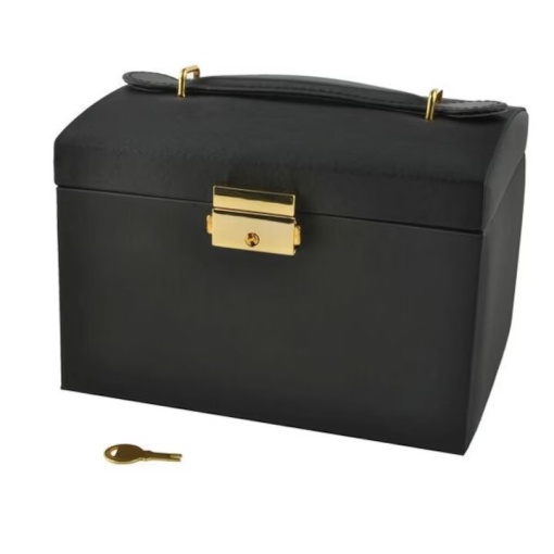 Cutie Bijuterii EBA, calitate premium, pentru Ceasuri sau Accesorii, 20 de Compartimente, Oglinda si Inchidere cu Cheie, Negru - Img 3