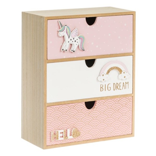 Cutie Decorativa cu Sertare din Lemn 3D Rainbow &amp; Unicorn, EBA, dimensiuni 21 x 10 x 27 cm - Img 3