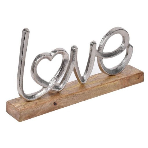 Decoratiune Metalica "Love", Argintie cu Baza din Lemn, dimensiuni 31.5 x 5 x 18 cm, EBA - Img 2