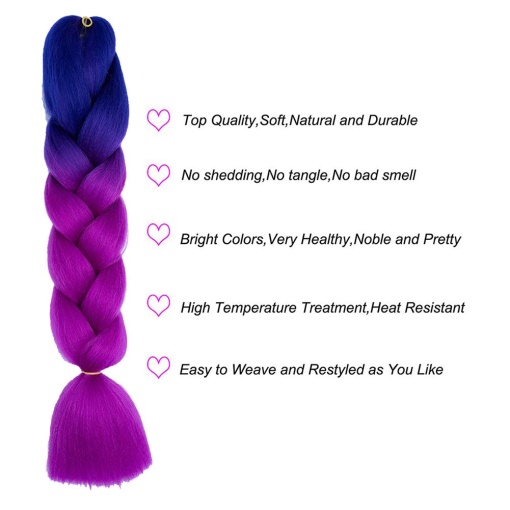 Extensie pentru impletituri EBA, violet ombre, par sintetic, lungime 60 cm - Img 4