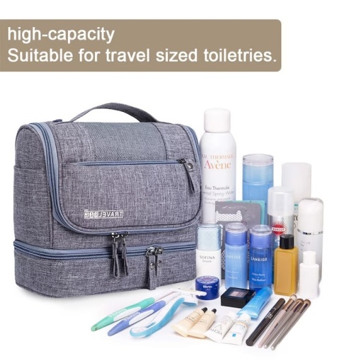 Geanta de calatorie pentru cosmetice, EBA, material impermeabil, carlig pentru agatare, 25 x 21 x 13 cm, gri - Img 4