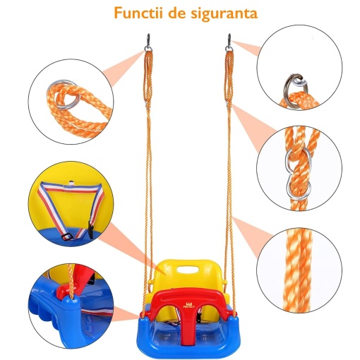 Leagan pentru bebelusi si Copii 3 in 1 EBA, Centura de Siguranta, Franghie Ajustabila 1.5 m, Functie Anti Rasturnare - Img 4
