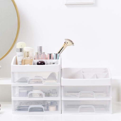 Organizator make-up EBA, pentru cosmetice, skincare, 3 sertare, dimensiuni 27 x 23.5 x 17 cm, Alb - Img 2